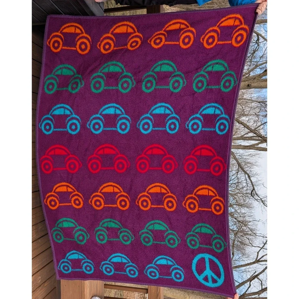Biederlack Reversible Blanket Throw VW Volkswagen Bug Peace 73x52 Made In USA